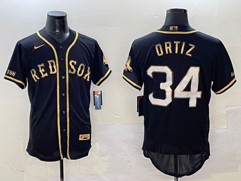 Men Boston Red Sox #34 Ortiz Black Gold three generations Elite 2025 Nike MLB Jersey style 4->boston red sox->MLB Jersey